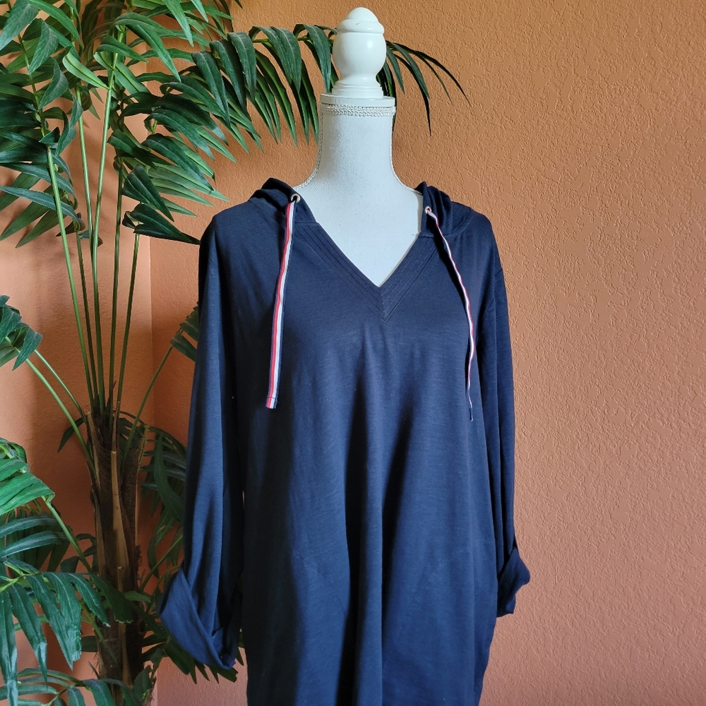 Tommy Hilfiger Lightweight Summer Hoodie Tee Shirt Burnout Navy Blue XL Nautical
